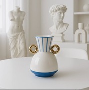 Designerski PORCELANOWY WAZON biały niebieski złoty
