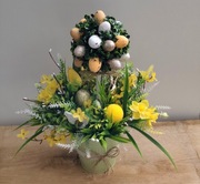 Stroik świąteczny wielkanocny dekoracja wnętrz złoty zając  jajka 