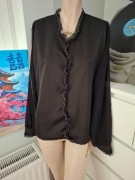 46 czarna koszula satynowa retro z przeźroczystymi rękawami zimowa na zime