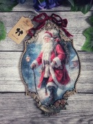 Świąteczny medalion ze Świętym Mikołajem vintage decoupage shabby chic 