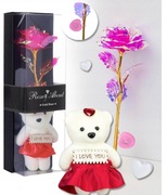 Wieczna róża Gordon 50 cm Led z misiem 