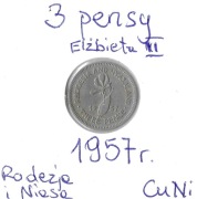 RODEZJA i NIASA 3 pensy 1957 Elżbieta II
