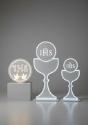 ZESTAW IHS KIELICH HOSTIA GOŁĘBIE LEDON MDF 18mm DEKORACJA KOMUNIA ŚWIĘTA