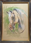 Wojciech Kossak (1856-1942) Akwarela-gwasz. Głowa konia arabskiego. 