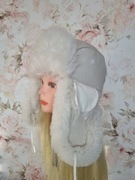 Skórzana czapka papacha ecru 58-59 cm