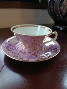 PRL Chodzież różowe Duo filiżanka ze spodkiem