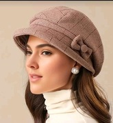 Czapka kaszkiet beret kapelusz z kokardką w kratkę francuski