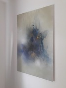 duży obraz abstrakcja ręcznie malowany złoty srebr