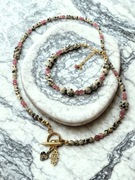 Komplet Dalmatyńczyk naszyjnik + bransoletka jaspis dalmatyński turmalin