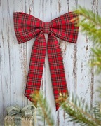 Kokarda na choinkę drzwi świąteczna w kratkę czerwona Boże Narodzenie