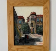 Ulice miasta oryginalny obraz w drewnianej ramie.