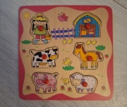 Puzzle drewniane, farma, w ramce, z uchwytami 
