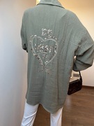 Długa Koszula muślinowa haftowana khaki oversize M cekiny boho 