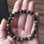 Męska bransoletka z kamieni natur. onyks, tygrysie oko i lawa wulkaniczna