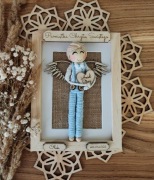 Prezent na Chrzest Obrazek MAKRAMA Aniołek Pamiątka Pierwszej Komunii Imię 