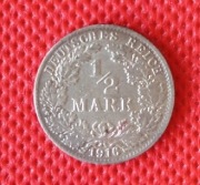 Niemcy, 1/2 Marki - 1916 rok, D
