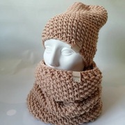 Czapka tunel komplet beż merino Bulky yarnart