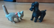 Szary kot i czarny pies pudel_ gumowa i plastikowa, mała  zabawka PRL