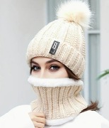 Zestaw ciepła czapka z golfem kolor beżowy