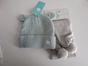 Czapka niemowlęca + szalik miętowow-szare rozmiar 6/12 M NOWE