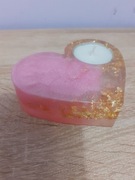 Prezent Dzień Babci Świecznik na podgrzewacze. Serce że złotymi dodatkami,.