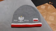 Czapka zimowa jasno szara kibica Polski patriotyczna