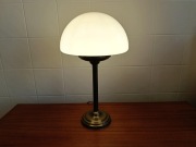 Lampa Stołowa Mosiężna Grzybek Klosz Szklany Biały Półkula Art Deco