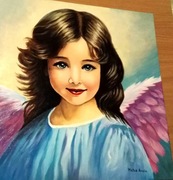 ANIOŁ obraz  Aniołek farbami obrazek 39x39 cm na prezent