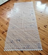 2 długie białe firanki 105x255 koronka haft kwiaty i liście wyszywane