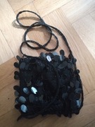 Torebka mała zdobiona koraliki cekiny na pasku plecionym 