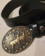 Skórzany pasek myśliwski do garnituru, munduru myśliwego, JELENIE Chmara.