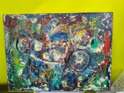 obraz MOTOCYKL sygnowany 1997 TECHNIKA MALARSKA - IMPASTO