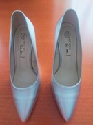 Srebrne skórzane szpilki rozmiar 40