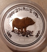 Srebrna moneta złocona Lunar I  Rok świni 2007 1 oz
