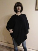 LANULLVA czarne wełniane ponczo narzutka jak nowe 100% wełna merino