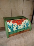 DREWNIANY CHLEBAK RĘCZNIE MALOWANY CHLEBAK POJEMNIK NA CHLEB