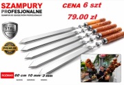 Szpikulce do Szaszłyków 6 szt INOX 60 cm 10x3 mm Drewniana Rączka Szampury