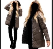 HANA Luźna Klasyczna Przejściowa KURTKA Damska Pikowana Pasy Skos Brąz