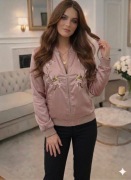 Bomberka pudrowy róż satynowa piękna z haftem