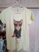 Cytrynowa koszulka z kotem rozmiar L