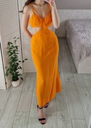 Asos pomarańczowa sukienka dopasowana midi z wycięciami na ramiączkach L 40