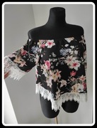 Crop top bluzka z koronką hiszpanka 42 XL kwiaty