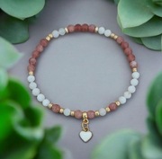 Bransoletka kamień słoneczny księżycowy hematyt  zawieszka serce 