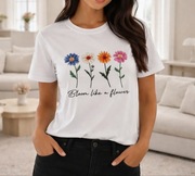 Biały t-shirt kwiaty S kwiatki 
