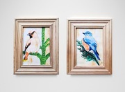 Piękny Akwarelowy Dyptyk, Jemiołuszka, malowane ptaki, rama 2 x A5, zimowy