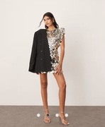 Asos edition srebrna zdobiona cekinami sukienka mini z poduszkami 