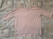 Bluzka pudrowy róż z szarym w paski rozm.M