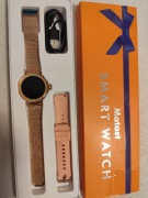 Smartwatch Damski złota koperta i różowo złota siatkowa bransoleta 