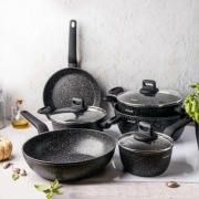 Garnki zestaw nieprzywierające solidne 12 el czarne marmurek