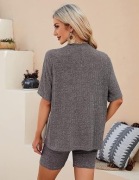 Komplet damski 2-częściowy luźny top + spodnie z wysokim stanem, szary S